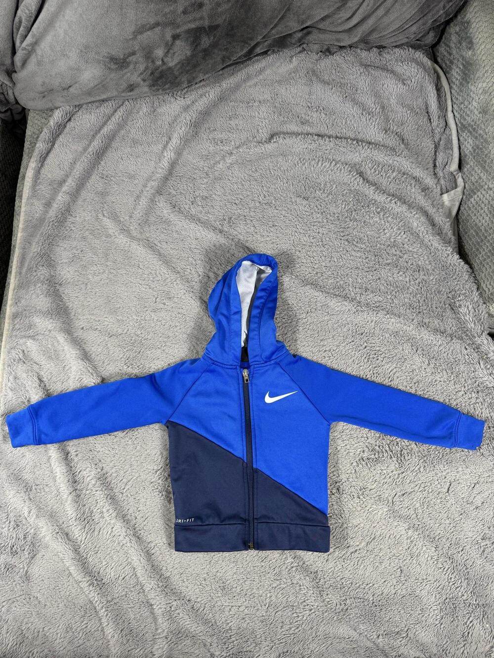 Nike Track Jacket Boys 2T Blue Dri-FIT Hooded Full Zip Fleece Logo Athletic